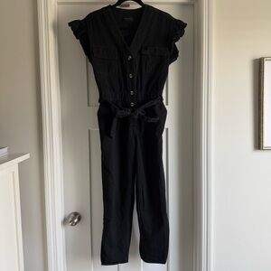 Mable Black Button-Front denim Jumpsuit